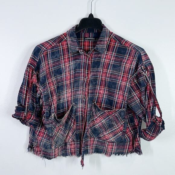 Zara plaid distressed button down shirt size medium - Picture 1 of 7